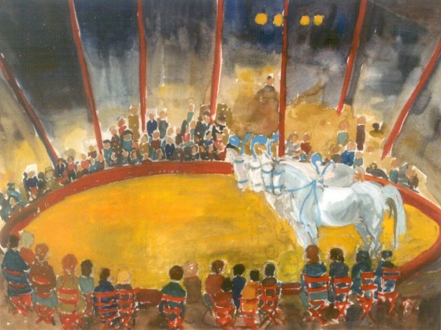 Annemarie Eilers | Vrijheidsdressuur, aquarel op papier, 51,0 x 67,5 cm, gesigneerd r.o.