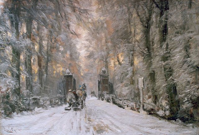 Louis Apol | Trekslee in het Haagse Bos, olieverf op doek, 42,5 x 61,0 cm, gesigneerd l.o.