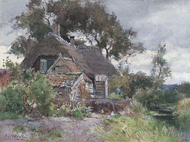 Chris van der Windt | Boerderijtje te Reeuwijk, aquarel op papier, 29,9 x 40,0 cm, gesigneerd l.o. en gedateerd juli 1929 op het schutkarton