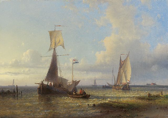 Abraham Hulk | Een smak, tjalk en sloep in een opstekende bries, olieverf op doek, 37,3 x 54,3 cm, gesigneerd r.o.