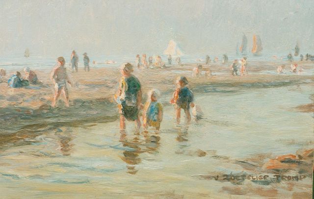 Jan Zoetelief Tromp | Katwijks strandvertier, olieverf op paneel, 20,0 x 31,0 cm, gesigneerd r.o.