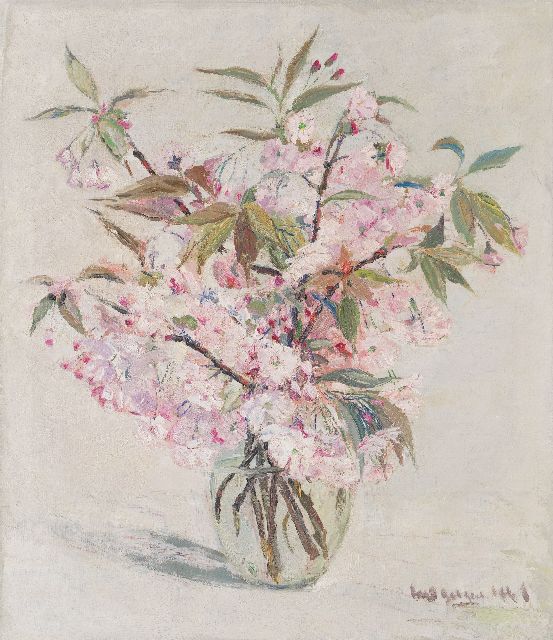 Onbekend | Bloesemtakken in glazen vaas, olieverf op doek, 70,1 x 60,5 cm, gesigneerd r.o. en 1941 zonder lijst