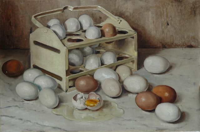 Willem Elisa Roelofs jr. | Eierrekje, olieverf op schildersboard, 30,1 x 44,9 cm, gesigneerd r.m.
