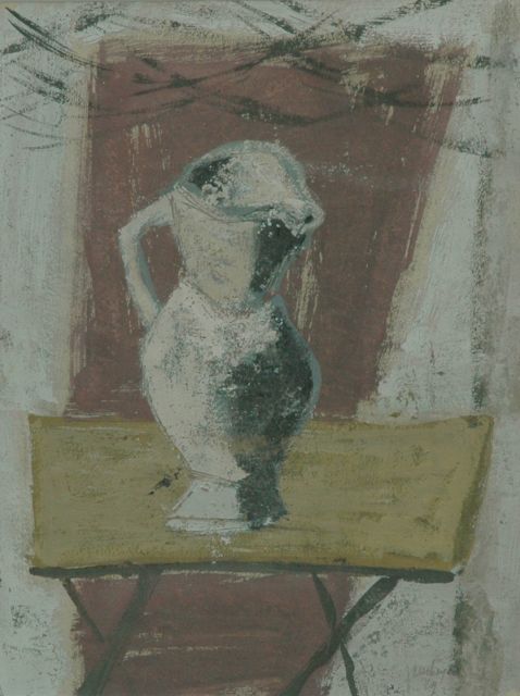 Heel J.J. van | Stilleven met witte kan, gouache op papier 31,0 x 24,0 cm, gesigneerd r.o. en gedateerd  '49