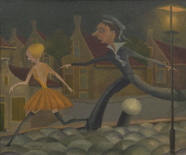 Pape A.J.  | De verliefde matroos, olieverf op doek 50,3 x 60,6 cm, gesigneerd l.o. en gedateerd '45