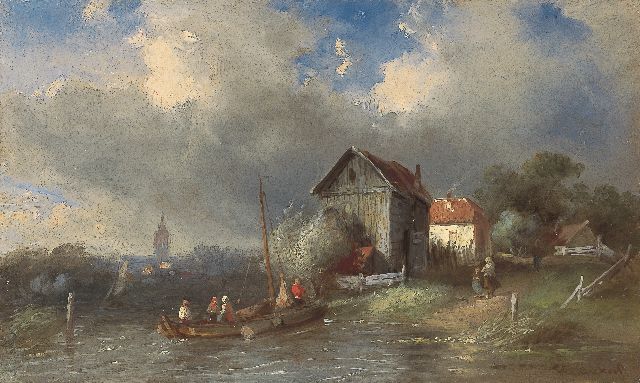 Charles Leickert | Overzetveer, olieverf op paneel, 15,3 x 25,5 cm, gesigneerd r.o.