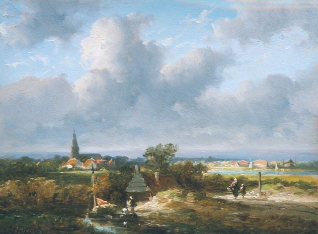Jan Evert Morel II | Hollands rivierlandschap (pendant van 8518), olieverf op paneel, 15,0 x 20,5 cm, gesigneerd l.o. en verso op etiket en gedateerd (190)4