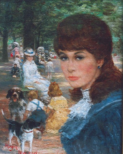 Rolf Dieter Meyer-Wiegand | Een zondagmiddag in het park, olieverf op paneel, 18,0 x 14,1 cm, gesigneerd l.o.