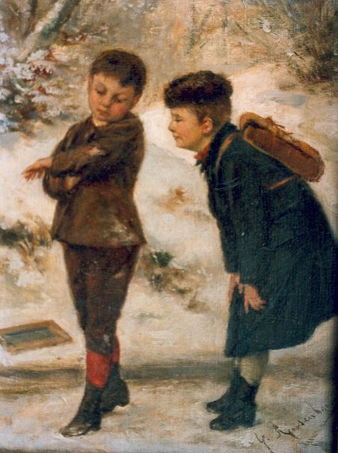 Albert Roosenboom | De geschaafde elleboog, olieverf op doek, 24,2 x 18,7 cm, gesigneerd r.o.