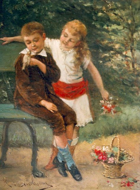 Albert Roosenboom | Het kleine vriendje, olieverf op doek, 24,4 x 18,6 cm, gesigneerd l.o.