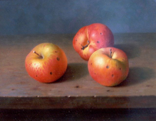 Andreas Gyula Bubarnik | Stilleven van drie appels, koper, 24,0 x 31,0 cm, gesigneerd r.o.