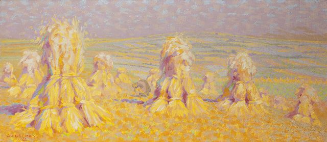 Co Breman | Als het koren rijp is (Blaricum), olieverf op doek, 71,5 x 150,6 cm, gesigneerd l.o. en op het doekomslag en gedateerd 1922