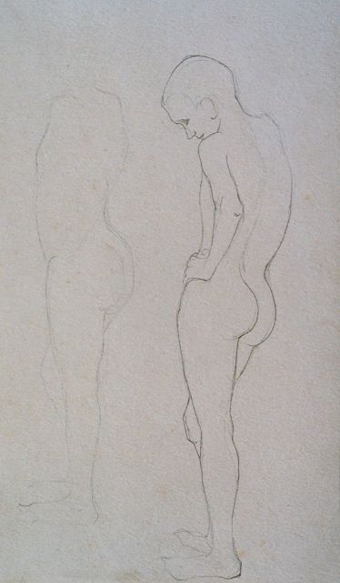 Jan Mankes | Studie van een mannelijk naakt, potlood op papier, 26,4 x 17,0 cm, te dateren 1913