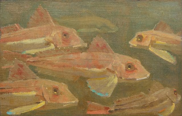 Gerrit Willem Dijsselhof | Ponen in aquarium, olieverf op doek, 26,2 x 38,2 cm