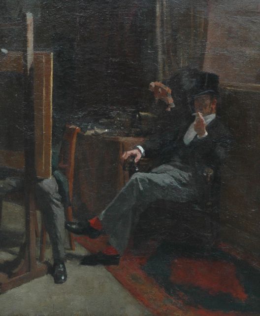 David Oyens | In het atelier van de schilder, olieverf op doek, 65,4 x 55,0 cm