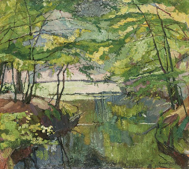 Piet van Wijngaerdt | Vijver in het Baarnse Bos, olieverf op doek, 55,1 x 61,2 cm, gesigneerd r.o.