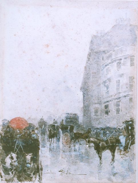 Paolo Sala | Paardekoetsen in Londen, aquarel op papier, 25,3 x 19,1 cm, gesigneerd m.o.