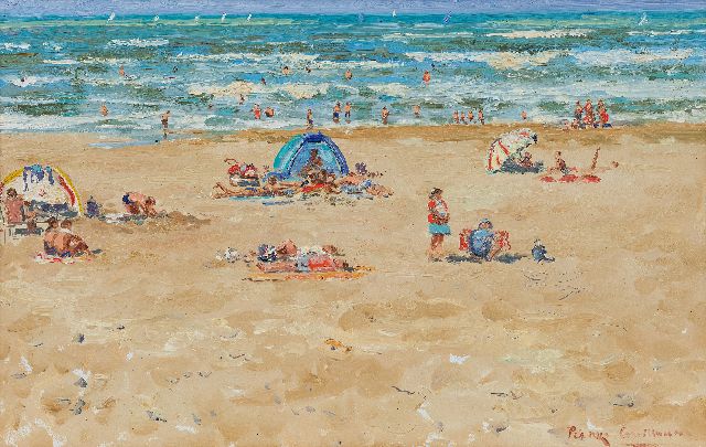 Pierre Guillaume | Moederliefde op het strand, olieverf op board, 39,4 x 61,0 cm, gesigneerd r.o. en verso gedateerd 28 aug 2004