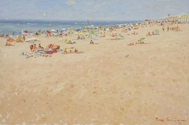 Pierre Guillaume | Poserende meisjes, Katwijk, olieverf op board, 39,5 x 60,2 cm, gesigneerd r.o. en verso gedateerd 30 juli 2004