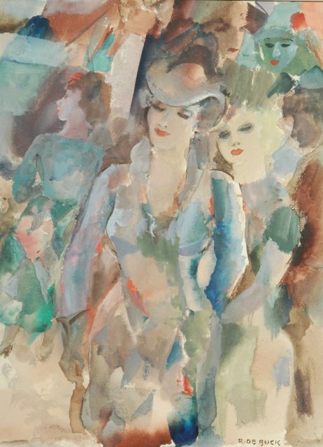 Raphaël de Buck | Caféscène, aquarel op papier, 31,5 x 23,5 cm, gesigneerd r.o.