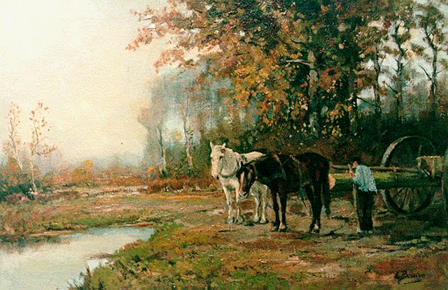 Cor Bouter | Mallejan aan de bosrand, olieverf op doek, 40,0 x 60,0 cm, gesigneerd r.o.