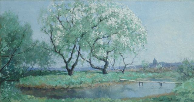 Leendert van der Vlist | Lentemorgen: het Galgebosje te Warmond, olieverf op doek, 35,0 x 64,2 cm, gesigneerd r.o. en gedateerd '18