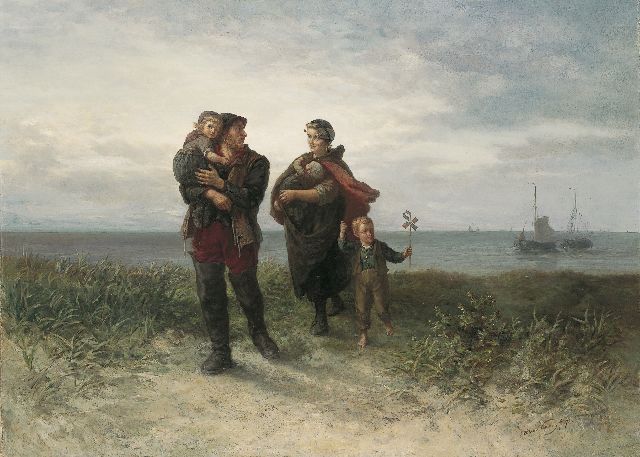 Elchanon Verveer | Vissersfamilie, olieverf op doek, 90,9 x 126,4 cm, gesigneerd r.o. en gedateerd '72