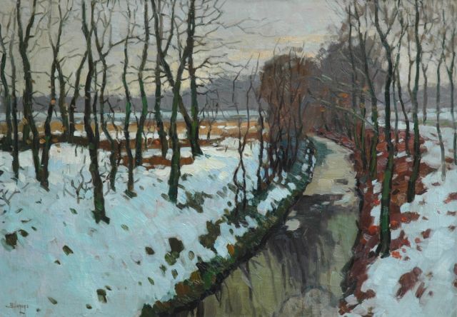 Ben Viegers | Veluws beeklandschap in de winter, olieverf op doek, 50,0 x 70,5 cm, gesigneerd l.o.