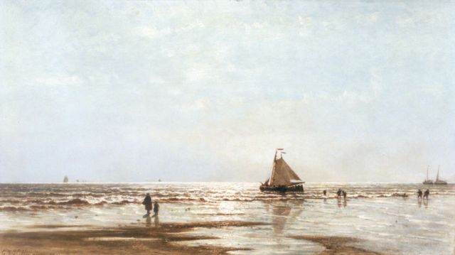 George Johannes Hoffmann | Langs de waterlijn bij vallende avond, olieverf op paneel, 50,3 x 89,0 cm, gesigneerd l.o. en gedateerd 1873