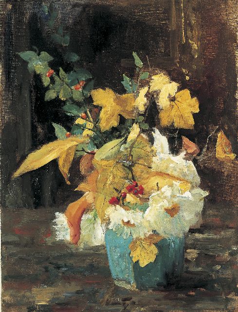 Floris Arntzenius | Herfstboeket in een gemberpot, olieverf op doek, 50,4 x 38,9 cm