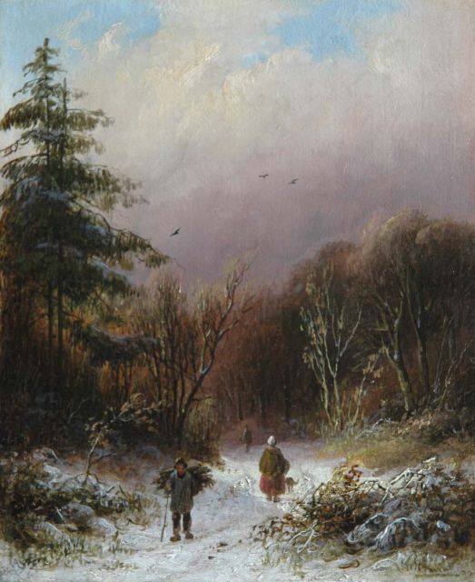 Alexander Joseph Daiwaille | Houtsprokkelaar, olieverf op paneel, 16,3 x 13,4 cm