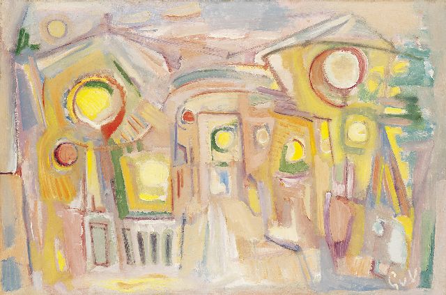Geer van Velde | Compositie, olieverf op doek, 54,4 x 81,3 cm, gesigneerd r.o. met initialen en verso voluit