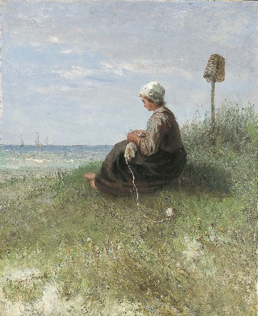 Jozef Israëls | Breistertje op een duintop, olieverf op paneel, 44,2 x 36,1 cm, gesigneerd l.o.