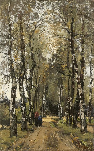 Théophile de Bock | Vrouw met kind op een bospad, olieverf op doek, 60,0 x 38,3 cm, gesigneerd r.o.