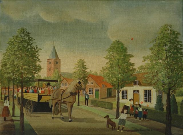 Jaap ter Haar | Paardentram in Blaricum, olieverf op doek, 30,7 x 40,3 cm, gesigneerd r.o.