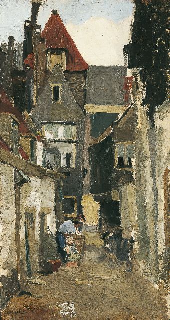 George Hendrik Breitner | Straatje in Rotterdam, olieverf op doek op paneel, 44,6 x 24,4 cm, gesigneerd l.o. en te dateren ca. 1880