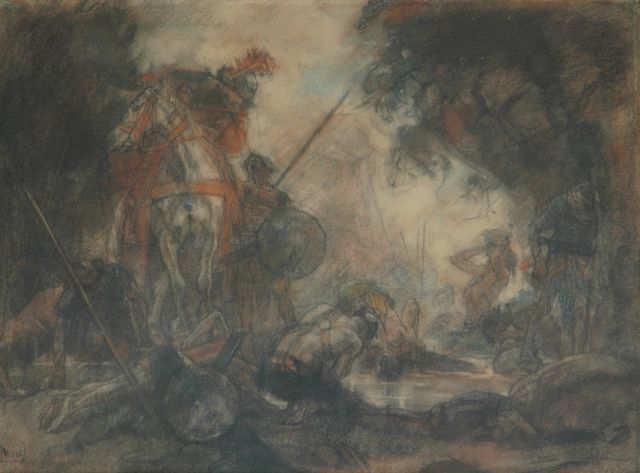 Johannes Hendricus Jurres | Na de strijd, pastel op papier, 54,2 x 73,2 cm, gesigneerd l.o.