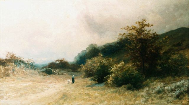 Piet Schipperus | Boerin met geitje in een duinlandschap, gouache op papier, 46,0 x 81,5 cm, gesigneerd r.o.