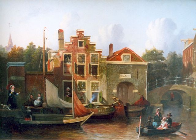 Joseph Bles | Rondvaart in de gracht, olieverf op paneel, 27,0 x 38,5 cm, gesigneerd l.o.