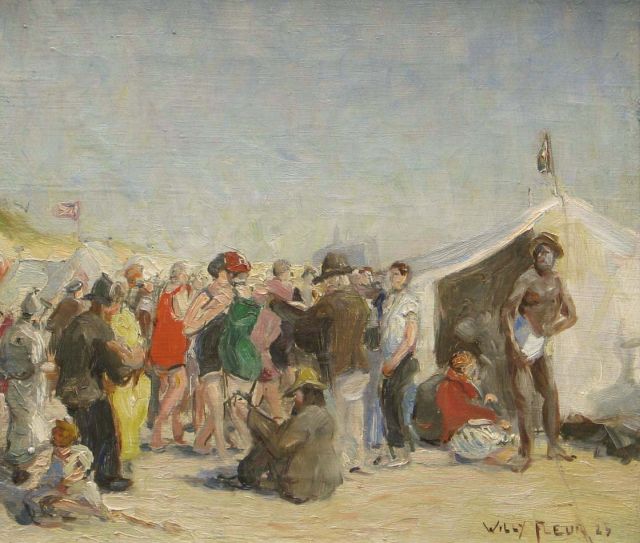 Willy Fleur | Strandfeest, olieverf op doek, 30,1 x 35,2 cm, gesigneerd r.o. en gedateerd '23