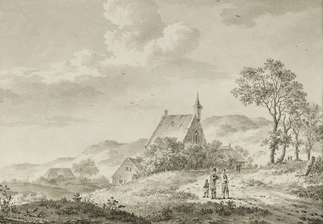 Barend Cornelis Koekkoek | Landschap in Zeeland, pen, penseel en inkt op papier, 18,3 x 26,7 cm, gesigneerd l.o.