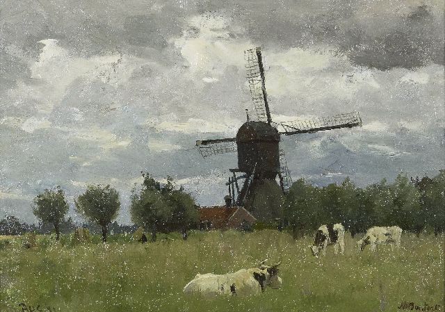 Nicolaas Bastert | Wipwatermolen van de polder Otterspoorbroek, Breukelen, olieverf op doek op paneel, 24,5 x 34,0 cm, gesigneerd r.o. en gedateerd Aug. '82, zonder lijst