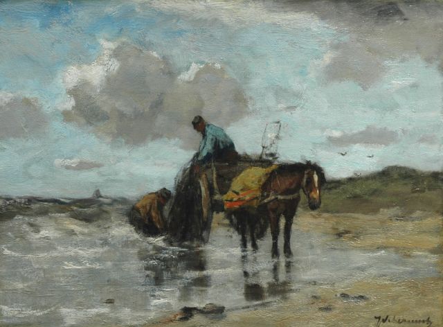 Johan Frederik Cornelis Scherrewitz | Schelpenvissers, olieverf op doek, 30,0 x 40,3 cm, gesigneerd r.o. en verso gedateerd 28/6.1910