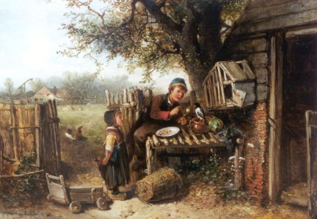 Mari ten Kate | De tamme ekster, olieverf op paneel, 32,9 x 45,9 cm, gesigneerd l.o.