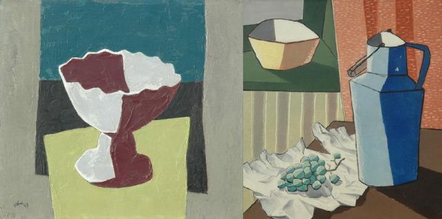 Wim van der Weerd | Stilleven met kom; verso: Stilleven, olieverf op paneel, 37,5 x 41,6 cm, gesigneerd l.o. met initialen en tweemaal gedateerd '47