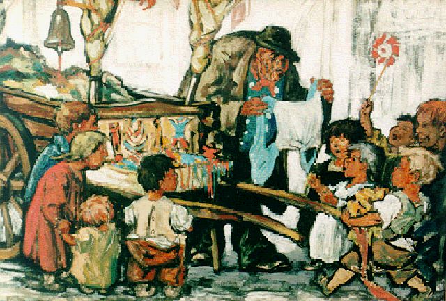 Edmond Wingen | Kinderen bij een voddenkoopman, gouache op papier, 36,2 x 51,4 cm, gesigneerd l.o. en gedateerd '16 Köln
