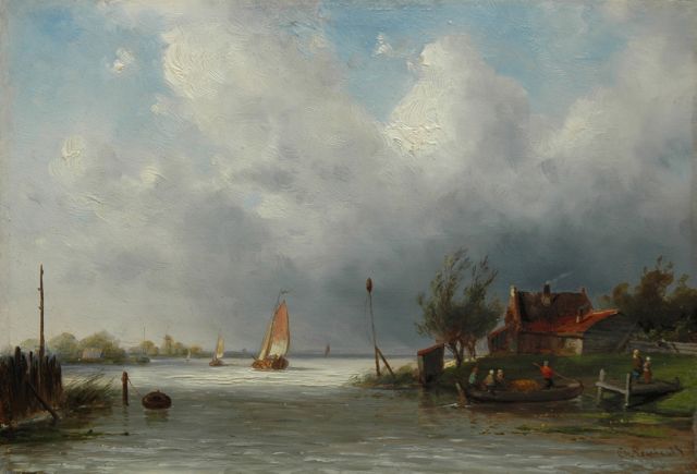 Charles Leickert | Rivierarm met overzetveer, olieverf op paneel, 18,6 x 27,0 cm, gesigneerd r.o.