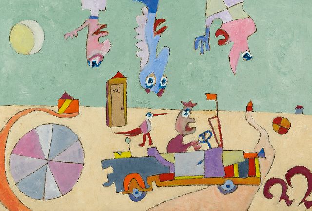 Rudolf Bruyn | Poppen VII, krijt en olieverf op karton, 54,3 x 79,3 cm