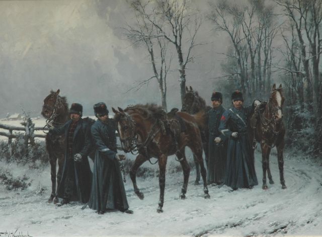 Hermanus Willem Koekkoek | Nederlandse Rode Huzaren, olieverf op doek, 42,5 x 58,5 cm, gesigneerd l.o. en te dateren ca. 1894