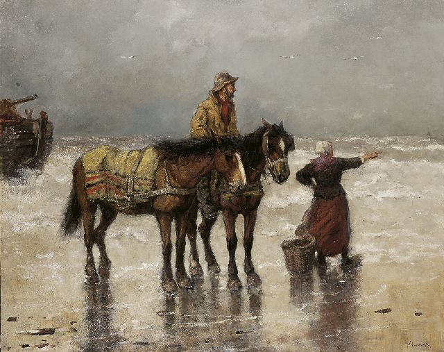 Johan Frederik Cornelis Scherrewitz | Op de uitkijk, olieverf op doek, 121,5 x 150,6 cm, gesigneerd r.o.